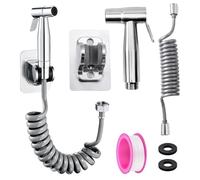 3 Pièces Douchette 1.5M WC Flexible Inox GEFIRE Haute Pression Bidet Kit | 3 pièces, Inox, Haute pression,1.5M Flexible extensible, Support sans perçage, 360° rotatif, prêt à poser, Inox