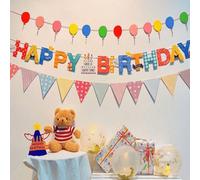 3 pièces Drapeaux colorés d'anniversaire à tirer, décorations de scène, bannière Joyeux anniversaire, pour le 1er anniversaire, révélation du , fête de célébration, bannière décorative Taille UniquePa