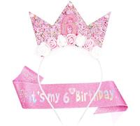 3 Pièces Echarpe Anniversaire Couronne Princesse Birthday Girl Couronne Princesse Enfant Diademe Enfant Decoration Anniversaire Fille Parfait pour FêTes D'Anniversaire DéCorations(6Ans)