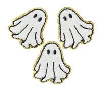 3 Pièces Écussons Thermocollants pour Chapeaux Fantômes Mignons | Broderie Relief Blanche en Polyester, Adhésif à Chaud, pour Pantalons, Bonnets, Décoration Maison