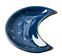 3 pièces en céramique forme de lune petit plat à bijoux boucles d'oreilles collier anneau assiettes de rangement fruits Dessert affichage bol plateau de décoration Pour Table D'entrée Décor(Blue2)