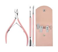 3 Pièces En Charpente En Cuir Mort En Acier Inoxydable Et 1 Outils De Garniture À Ongles Réglés, Outils De Soins Des Ongles, Accessoires De Soins Des Mains (Rose).