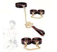 3 pièces en cuir PU noir, poignets réglables, chaîne de ceinture de collier