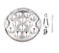 3 PièCes/Ensemble Assiette Escargot Assiette Huitre Plat A Escargot 12 Trous Plat Inox Service Escargot 1 Pince à Escargots 1 Fourchette à Escargots