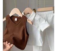 3 pièces Ensemble bébé garçon gilet brun, chemise blanche à col et pantalon. Tenue décontractée douce de style gentleman britannique, convient pour l'anniversaire, le baptême, le 1er anniversaire, le 