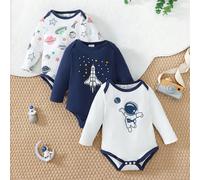 3 pièces/Ensemble Body à manches longues imprimé planète, style décontracté pour bébé garçon, printemps automne 6-9M,9-12M,12-18M,1-3M,3-6MAnimalÉtoffe