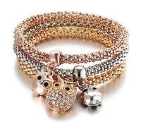 3 Pièces/ensemble Bracelets Élastiques Bracelet Pour Femme Cristal Arbre De Vie Hibou Serrure À Clé Note De Musique Hibou Papillon Coeur Breloque Bijoux