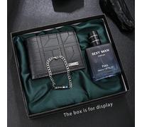 3 pièces Ensemble cadeau portefeuille polyvalent raffiné + bracelet + parfum pour hommes, parfait pour Noël, la Saint-Valentin, l'anniversaire Géométrique,LettresPolyuréthane