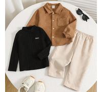3 pièces Ensemble chemise en velours côtelé, Top tricoté et pantalon mignons et polyvalents pour bébé garçon, convient pour l'anniversaire, la soirée, la représentation, le mariage, la baby shower, le