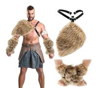3 pièces/ensemble Costume Viking pour hommes, Costume de barbare chaud en fausse fourrure, comprenant un brassard et une cape châle, tenue Viking médiévale pour fête d'halloween, Cosplay pour homme