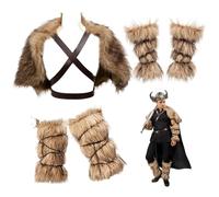 3 pièces/ensemble Costume Viking pour hommes, Costume de barbare chaud en fausse fourrure, comprend un brassard, un châle, une cape, couvre-pied, une tenue Viking médiévale pour Halloween, f