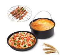 3 Pièces Ensemble d'accessoires de Friteuse à Air en Acier Inoxydable, Baril de Gâteau de Cuisson, Poêle à Pizza, Kit de Gril, Accessoires de Friteuse pour la Cuisine à Domicile, Restaurant(18cm)