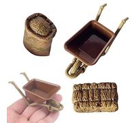 3 pièces/Ensemble d'accessoires Miniatures pour Maison de poupée, Outils de Ferme Miniatures à l'échelle 1/12, Mini Chariot en Plastique, Outils Paille pour décoration scène Micro-Paysage