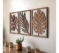 3 pièces Ensemble d'art mural en feuille de bois vintage - Autocollant, facile à installer, réutilisable, finition mate, convient pour le salon, la chambre à coucher, la décoration de bureau | Art mur