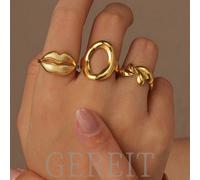 3 pièces Ensemble de bagues ouvertes en acier inoxydable 18 carats en forme de cœur et de lèvres, convient pour le port quotidien des femmes, cadeau pour la fête des mères Taille UniqueAcier inoxydabl