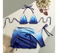 3 pièces Ensemble de bikini réversible tie-dye et rouge pour femmes, maillot de bain pour femmes, maillot de bain pour vacances pour femmes, tenue de plage sexy pour femmes, convient pour Pâques, vaca
