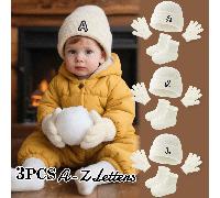 3 pièces Ensemble de bonnet, gants et chaussettes imprimés avec les 26 lettres pour bébé, doux et confortable, mignon et adorable, convient pour les enfants de 1 à 3 ans pour un usage quotidien 1-3YLe