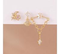 3 pièces Ensemble de boucles d'oreilles à clous en acier inoxydable exquis avec lune/Saturne/étoile à cinq branches en zircone colorée. Plaqué or 18 carats, pour un port quotidien ou une déclaration d