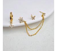 3 pièces Ensemble de boucles d'oreilles pendantes à fleurs délicates, empilables, boucles d'oreilles à piercing de cartilage papillon, bijoux de mode, boucles d'oreilles pendantes plaquées or 14 carat