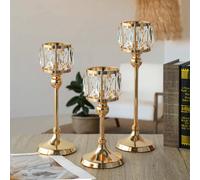3 pièces Ensemble de bougeoirs en cristal - 3 tailles, couleurs or/argent/métalliques, convient pour la décoration de centre de table de mariage, la décoration de table à manger, la décoration de chem