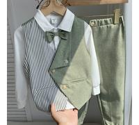 3 pièces Ensemble de costume élégant urbain pour jeunes garçons, chemise blanche à manches longues, t-shirt et gilet, pantalon, convient pour mariage, fête, voyage, rassemblement quotidien, saison d'a