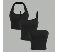 3 pièces Ensemble de débardeurs tubes décontractés et sexy pour femmes, style de base convenant pour le printemps/été L,M,S,XL,XS,XXL,XXS,XXXL,XXXXLUnicoloreTissu tricoté