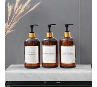 3 pièces Ensemble de distributeurs de douche de salle de bain, distributeurs de shampooing, revitalisant, gel douche et savon rechargeables et transparents, décoration de salle de bain de couleur ambr