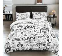 3 pièces Ensemble de housse de couette (1 * housse de couette + 2 * taies d'oreiller, sans rembourrage inclus), ensemble de literie avec design de manette de jeu pour reine et grand format, thème gami