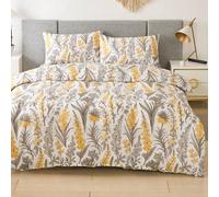 3 pièces Ensemble de housse de couette imprimée de fleurs jaunes (sans couette), respirant et super doux, convient à toutes les saisons, design bicolore, idéal pour la chambre à coucher, la chambre d'