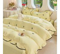 3 pièces Ensemble de housse de couette volantée brodée avec nœud papillon, taille extra large, tissu doux, avec fermeture éclair et lien, convient pour la décoration de chambre de fille, respirant et 