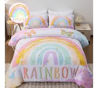 3 pièces Ensemble de literie imprimé haute définition, Ensemble de couette papillon et arc-en-ciel, Taille double, Couette de lit nuage de dessin animé, Comprend 1 couette sans insert et 2 housses de