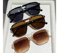 3 pièces Ensemble de lunettes géométriques en plastique, design à double pont unique, convient pour le style de rue, les vacances à la plage, les cadeaux de fête, les accessoires de plage Tout Imprimé