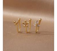 3 pièces Ensemble de piercing de nez style palais vintage en cuivre et zirconium, motifs papillon et fleur à 5 pétales, convient pour le port quotidien des femmes Taille UniqueCuivre