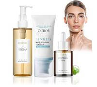 3 Pièces Ensemble de Soins de la Peau Centella, Centella Cleansing Oil + Serum + Sunscreen SPF 50, Centella Asiatica Extract, Oil Cleanser, Apaisement des Peaux Sensibles