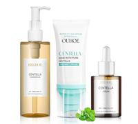 3 Pièces Ensemble de Soins de la Peau Centella, Cleansing Oil + Serum + Sunscreen SPF 50, Centella Asiatica Extract, Convient à Tous Les Types de Peau
