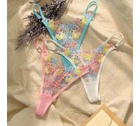 3 pièces Ensemble de strings sexy à taille basse avec broderie douce L,M,S,XLPlantesTissu tricoté