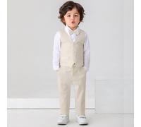 3 pièces Ensemble de tenue de gentleman pour bébé garçon : chemise blanche à manches longues avec nœud papillon, gilet et pantalon, mode pour anniversaire, mariage, célébration du 1er mois/an 6Y,7Y,4Y