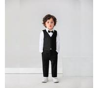 3 pièces Ensemble de tenue de gentleman pour bébé garçon : chemise blanche à manches longues avec nœud papillon, gilet et pantalon, mode pour anniversaire, mariage, célébration du 1er mois/an 6Y,7Y,4Y