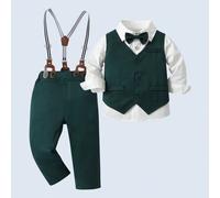 3 pièces Ensemble de tenue de gentleman pour bébé garçon : chemise blanche à manches longues avec nœud papillon, gilet vert et pantalon, mode pour Noël, anniversaire, mariage, baptême, 1er anniversair