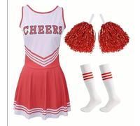3 pièces Ensemble de tenue de performance de pom-pom girl (robe, pom-pom, chaussettes), robe moulante de pom-pom girl de football, costume de boîte de nuit mignon et pour femmes L,M,S,XLPolyester,Poly