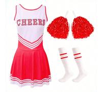 3 pièces Ensemble de tenue de performance de pom-pom girl (robe, pompons, chaussettes), robe moulante de gymnaste fille de football, lingerie à la mode mignonne et sexy L,M,S,XLABS,Élasthanne,Polyeste