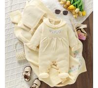 3 pièces Ensemble de tenue pour bébé fille nouveau-né : Barboteuse rose à col claudine brodé, chaussons, chapeau + couverture en tricot 6-9M,0-1M,1-3M,3-6MPlantesTricots