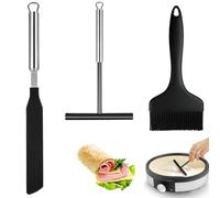 3 Pièces Ensemble Étaleur et Spatule à Crêpes, Spatule à Crêpes en Acier Inoxydable 304 et Silicone, Étaleur de Pâte en Forme de T, Spatule, Pinceau de Cuisine, pour Cuisine à Domicile, Pâtisserie