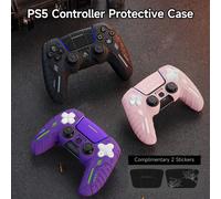 3 pièces Ensemble, Étui de protection en silicone noir/violet/rose pour manette PlayStation5 + Kit d'autocollants, Convient pour manette PlayStation5/4, Anti-dérapant, Anti-transpiration, Anti-poussiè
