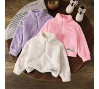 3 pièces Ensemble Jeune Fille Couleur Unie Col Montant Demi-Zip sweat-shirt Court Décontracté en Polaire, Polaire Réversible 6Y,7Y,4Y,5YUnicoloreTissu tricoté