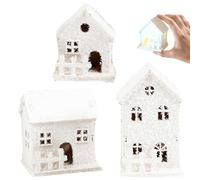 3 pièces/Ensemble Maisons de Village de Noël avec LED décorations Village Noël en buis remplis Neige Ensembles festifs scène d'hiver réalistes pour la décoration