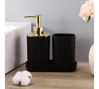 3 pièces Ensemble noir doré électrolytique Bouteille de savon Tasse de bain de bouche Plateau Couvercle en bambou Accessoires de salle de bain Décoration de salle de bain Décoration d'automne Retour à