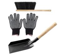 3 pièces/ensemble pelle de cheminée avec balai de cheminée et gants pelle à cendres en métal avec manche en bois pour foyer, foyer, poêle à bois, balai, brosse, cendres