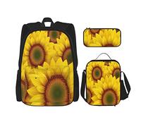 3 pièces ensemble sac à dos jaune mignon soleil champ de fleurs comme fond d'été bonheur coloré nature illustration livre sac voyage travail sac d'école trousse à crayons sac à déjeuner combinaison