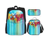 3 pièces ensemble sacs à dos abstrait floral jaune fleurs rouges sur fond vert bleu couleur livre sac voyage camping travail sac d'école trousse à crayons sac à déjeuner combinaison pour hommes femm